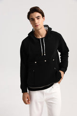 JMOREDEEP cat pouch hoodie model with pets demonstrates secure hands-free carrying.