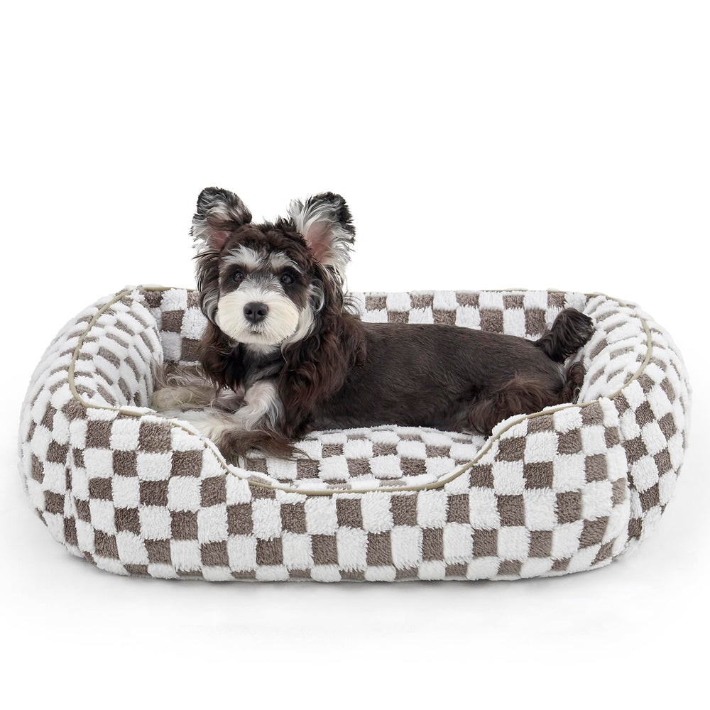 JOEJOY dog bed front view in cozy jacquard plush for small pets
