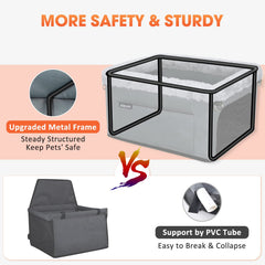 JOEJOY Deluxe booster seat top view shows elevated vantage for your dog on road trips.