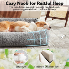 JOEJOY dog bed medium side nook shows raised edge for head support.