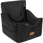 JOEJOY elevated dog car seat shows outside view for calmer rides.