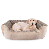 JoeJoy rectangle dog bed base view highlights supportive walls for neck and head relief.