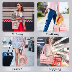 Johomviin pink pet carrier front view demonstrates easy access for quick pet checks.