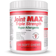 Joint MAX triple-strength soft chews bottle, a tasty joint-support option for dogs.