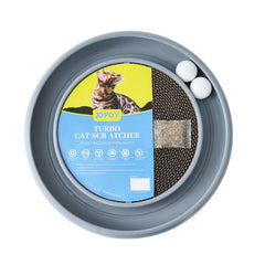JOPOY interactive cat scratcher with rotating balls on track for active play.