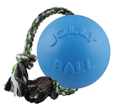 Jolly Pets Romp-n-Roll large blueberry side view shows durable bounce for fetch.