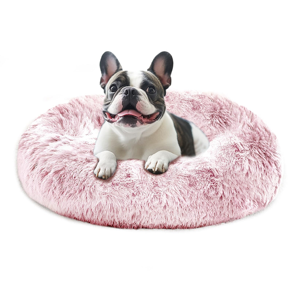 JOLLYVOGUE calming dog bed donut design offers secure burrow comfort.