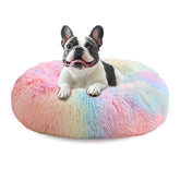 JOLLYVOGUE calming donut bed 27in top view offers plush comfort for medium dogs' cozy retreat.