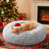 JOLLYVOGUE calming donut bed closeup showing ultra-soft faux fur for cozy naps