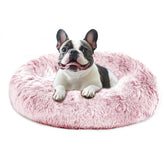 JOLLYVOGUE calming donut dog bed closeup faux fur offers cozy softness for snuggly naps