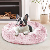 JOLLYVOGUE calming-donut-dog-bed-soft-fur-pink provides cozy naps