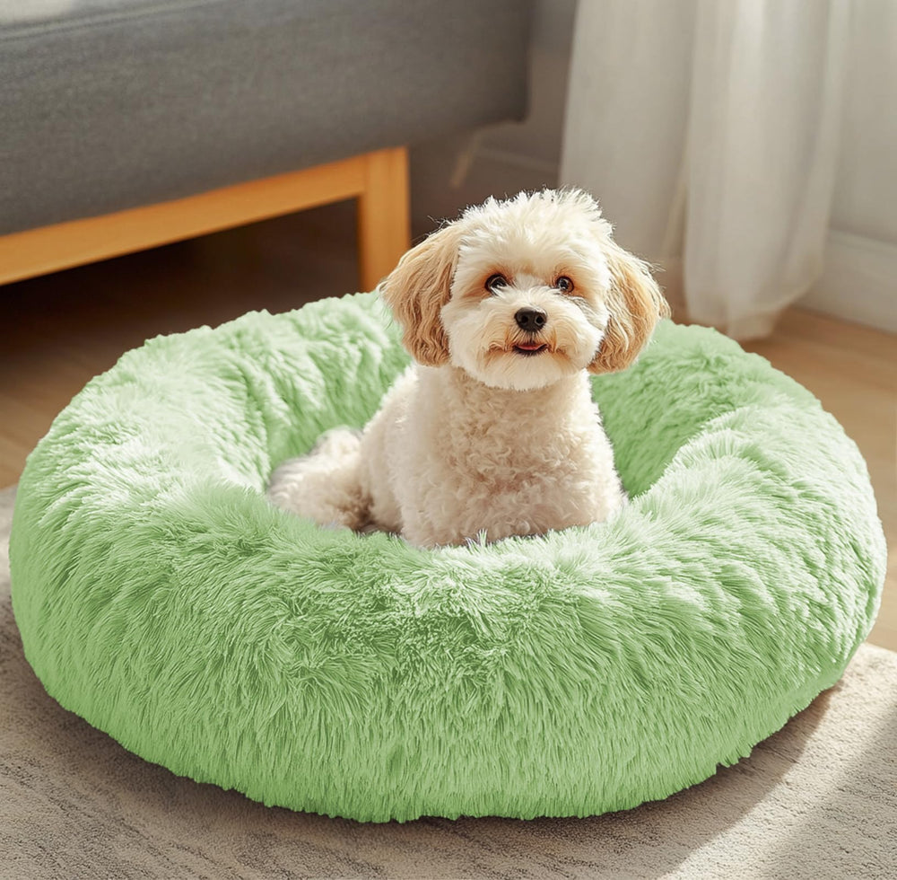 JOLLYVOGUE dog bed donut front view promotes cozy containment and warmth.