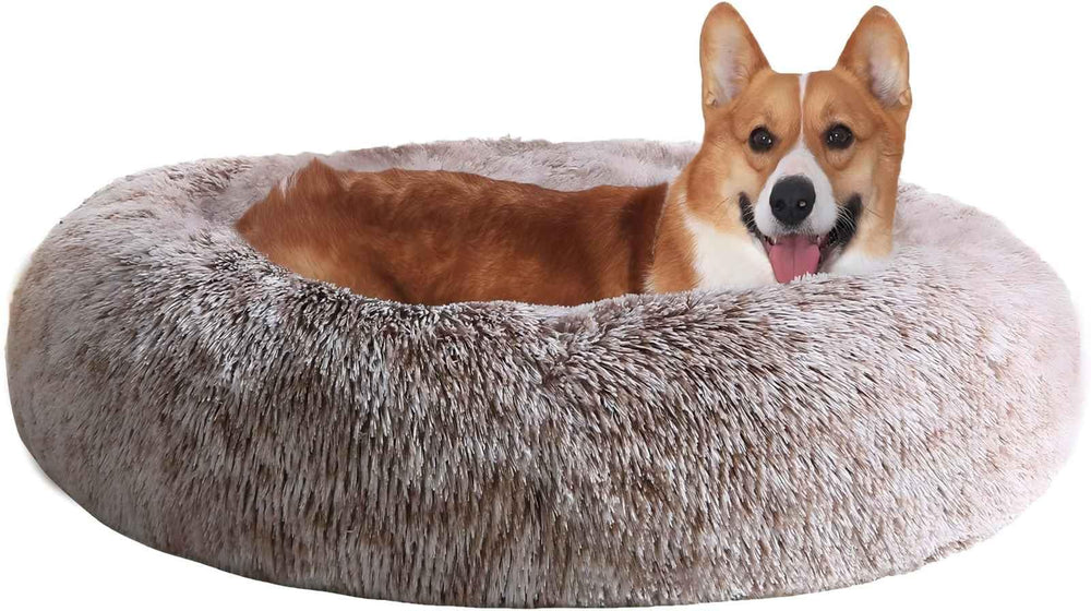 JOLLYVOGUE dog and cat bed shows a donut shape for snug, secure lounging.