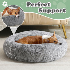 JOLLYVOGUE donut bed non-slip bottom keeps cushion in place during activity.