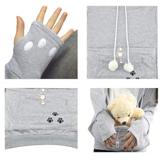 Jomago womens pet carrier hoodie pouch-open demonstrates easy pet access during strolls.