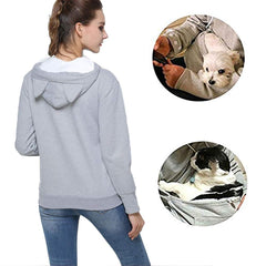 Jomago womens pet carrier hoodie side view shows roomy pouch for small pets on outings.