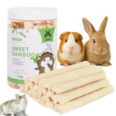 JONSNTY sweet bamboo chew toy demonstrates natural dental wear and anxiety relief for small animals.