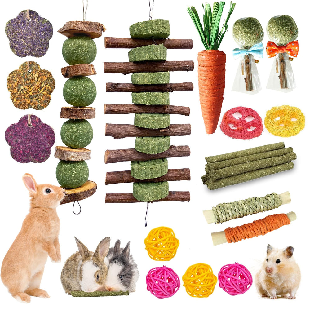 Jorewood Rabbit Chew Toys Apple Wood Molar String for enrichment and foraging