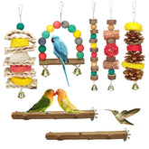 JOREWOOD natural wood bird chew toys 7-pack hanging perch aids enrichment for parakeets