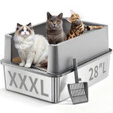 Jotesnew XXXL stainless steel litter box top view shows spacious 60L capacity for big cats.