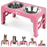 Jovrun elevated dog bowls assembly shows adjustable-height setup for comfortable feeding.
