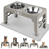 Jovrun elevated stand with adjustable heights reduces neck strain during meals.