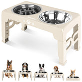 Jovrun elevated dog bowls stand with adjustable heights for comfortable dining.