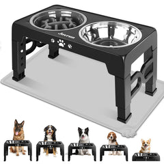 Jovrun elevated dog bowls stand showing adjustable height for comfortable feeding