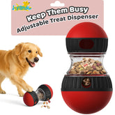 JoyBruko interactive dog treat puzzle toy red front view showing color and texture for mental engagement
