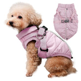 JoyDaog dog jacket with harness close-up showing secure chest harness for comfortable walks