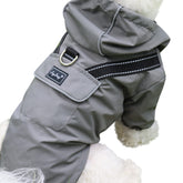 JoyDaog dog raincoat with hood grey front view keeps small dogs dry in rain