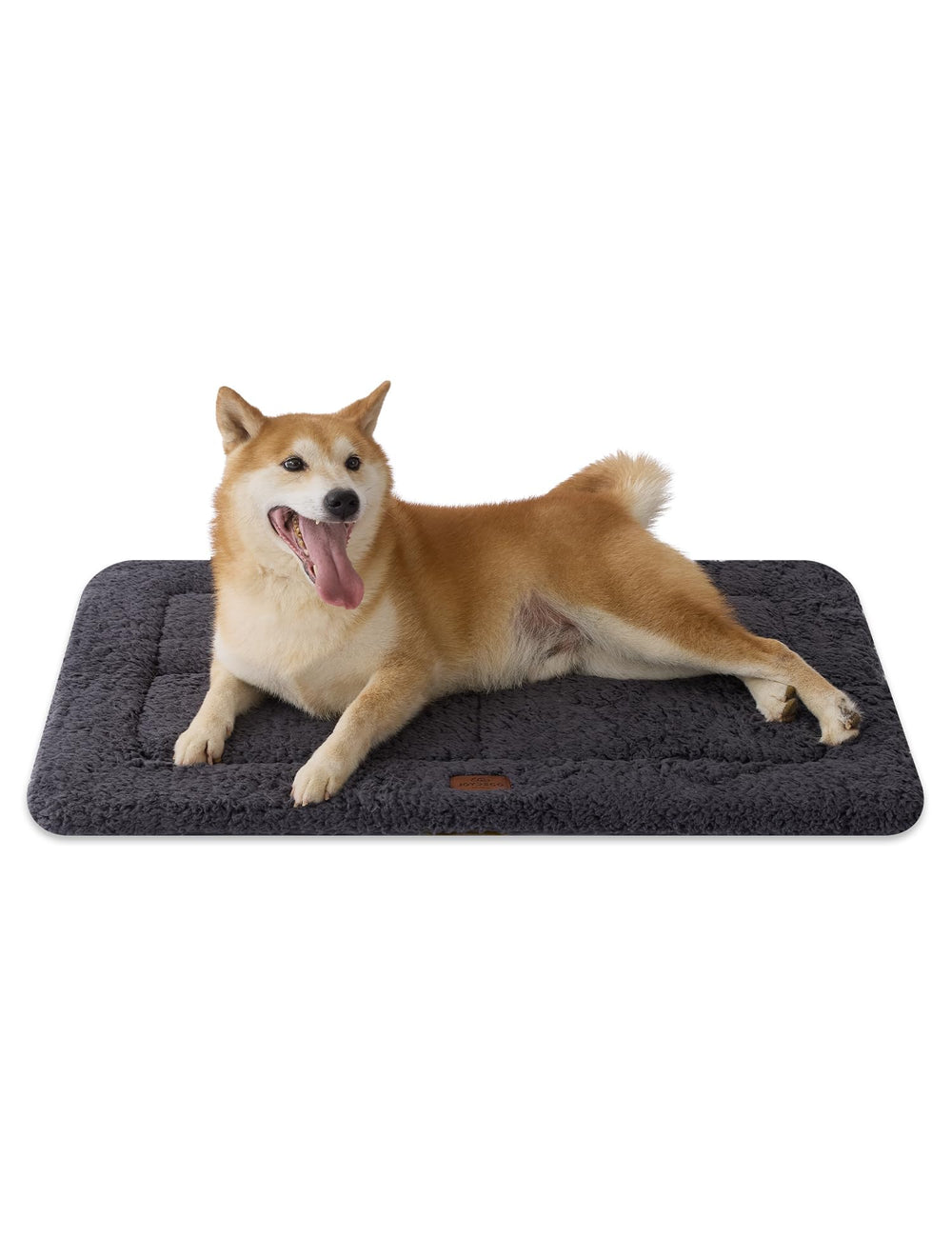 Joydeco low-profile dog crate mat in crate offers a cozy, spacious sleep space.