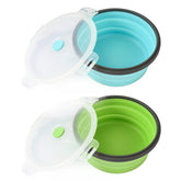 Joyinjojo collapsible bowls with lids closed for dust-free storage on the go.