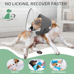 Joypig dog cone jet black side profile demonstrates secure fit for various dogs