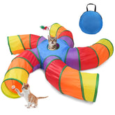 Joytale 5-Way Cat Tunnel rainbow interior demonstrates a cozy multi-cat play space.