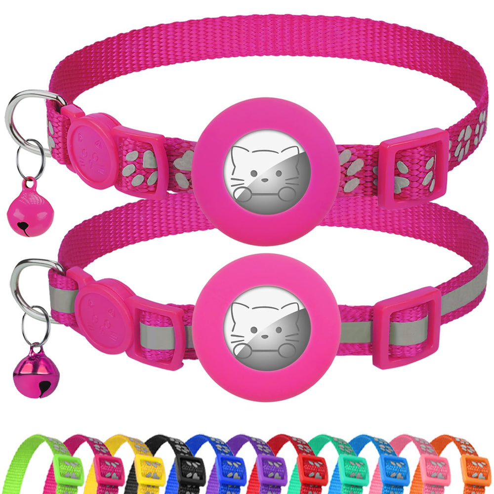 Joytale AirTag cat collar holder in hotpink for real-time tracking.