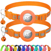 Joytale AirTag cat collar in orange with reflective surface for safer nighttime visibility.
