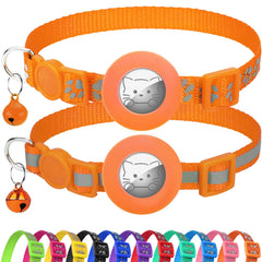 Joytale AirTag cat collar in orange with reflective surface for safer nighttime visibility.