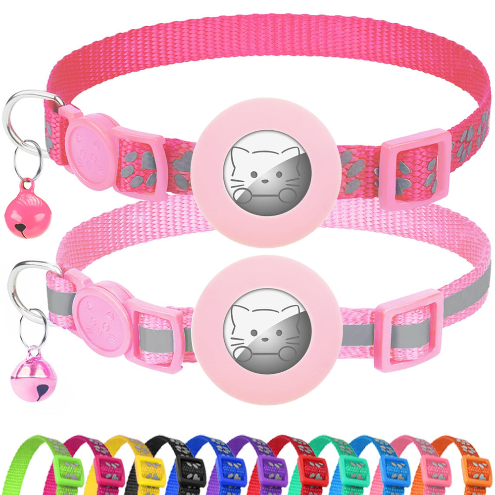 Joytale AirTag cat collar pink close-up showing reflective safety and lightweight comfort