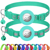 Joytale AirTag cat collar teal front view with real-time tracking ready