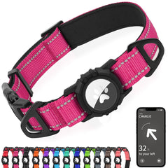 Joytale Airtag Dog Collar closeup pink for high visibility during walks