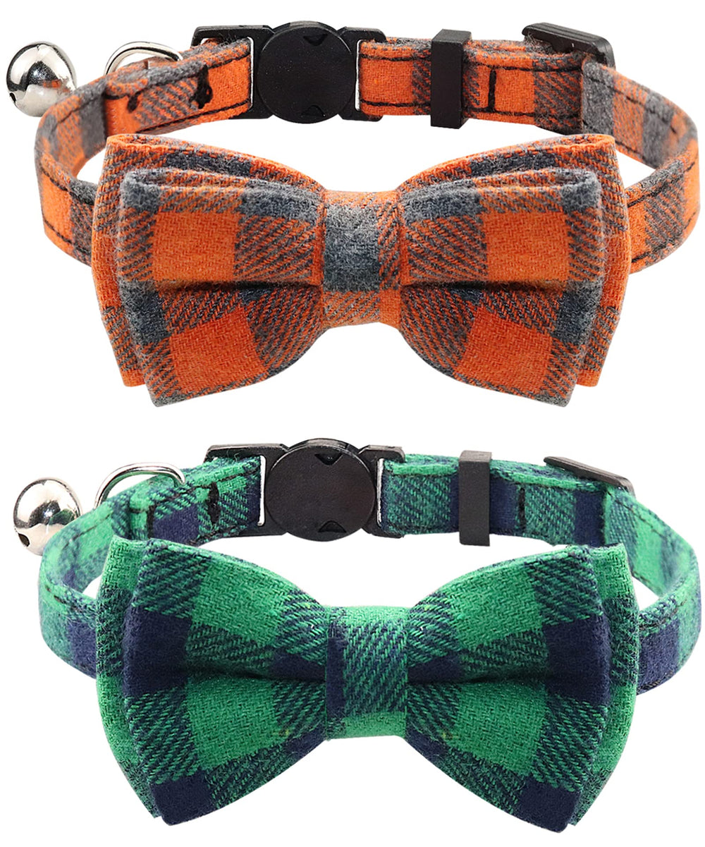 Joytale cat collar green orange closeup shows soft cotton and secure breakaway for safety.