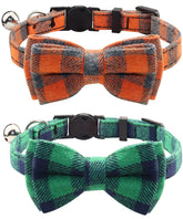 Joytale cat collar green orange closeup shows soft cotton and secure breakaway for safety.