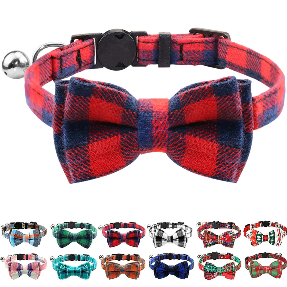 Joytale red plaid adjustable cat collar fits comfortably for daily wear.