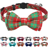 Joytale Christmas cat collar with bells and bow on plaid red-green fabric for easy-location