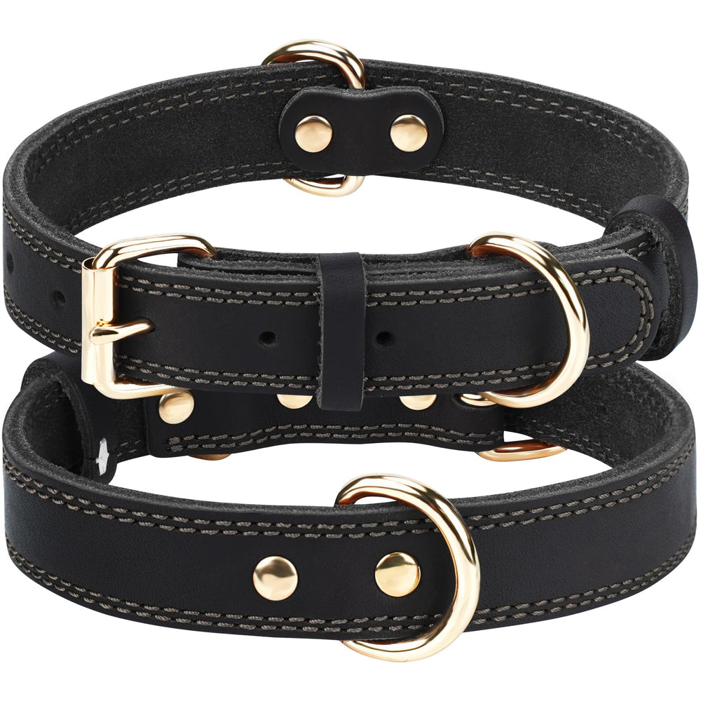 Joytale leather dog collar close-up shows soft cowhide for comfortable daily wear.
