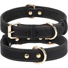 Joytale leather dog collar close-up shows soft cowhide for comfortable daily wear.