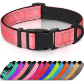 Joytale Reflective Dog Collar neon pink close-up shows bright night visibility.