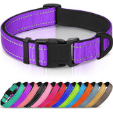 Joytale Reflective Dog Collar purple closeup highlights soft neoprene padding for comfort