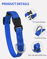 Joytale small dog collar navy with reflective stitching visible at dusk.